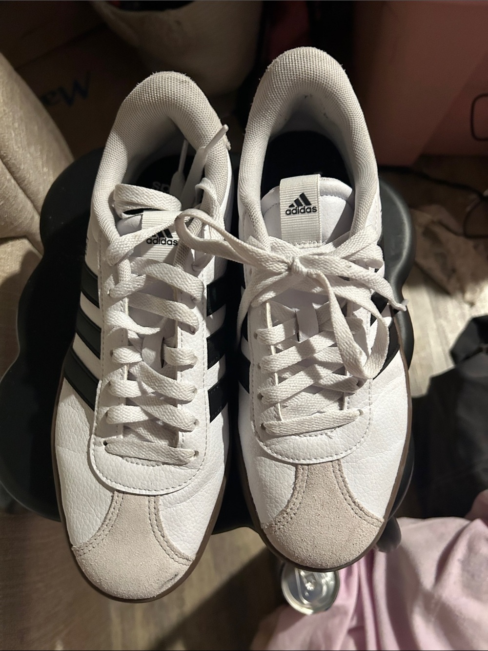 adidas Women’s White Sneakers with Black Three Stripes